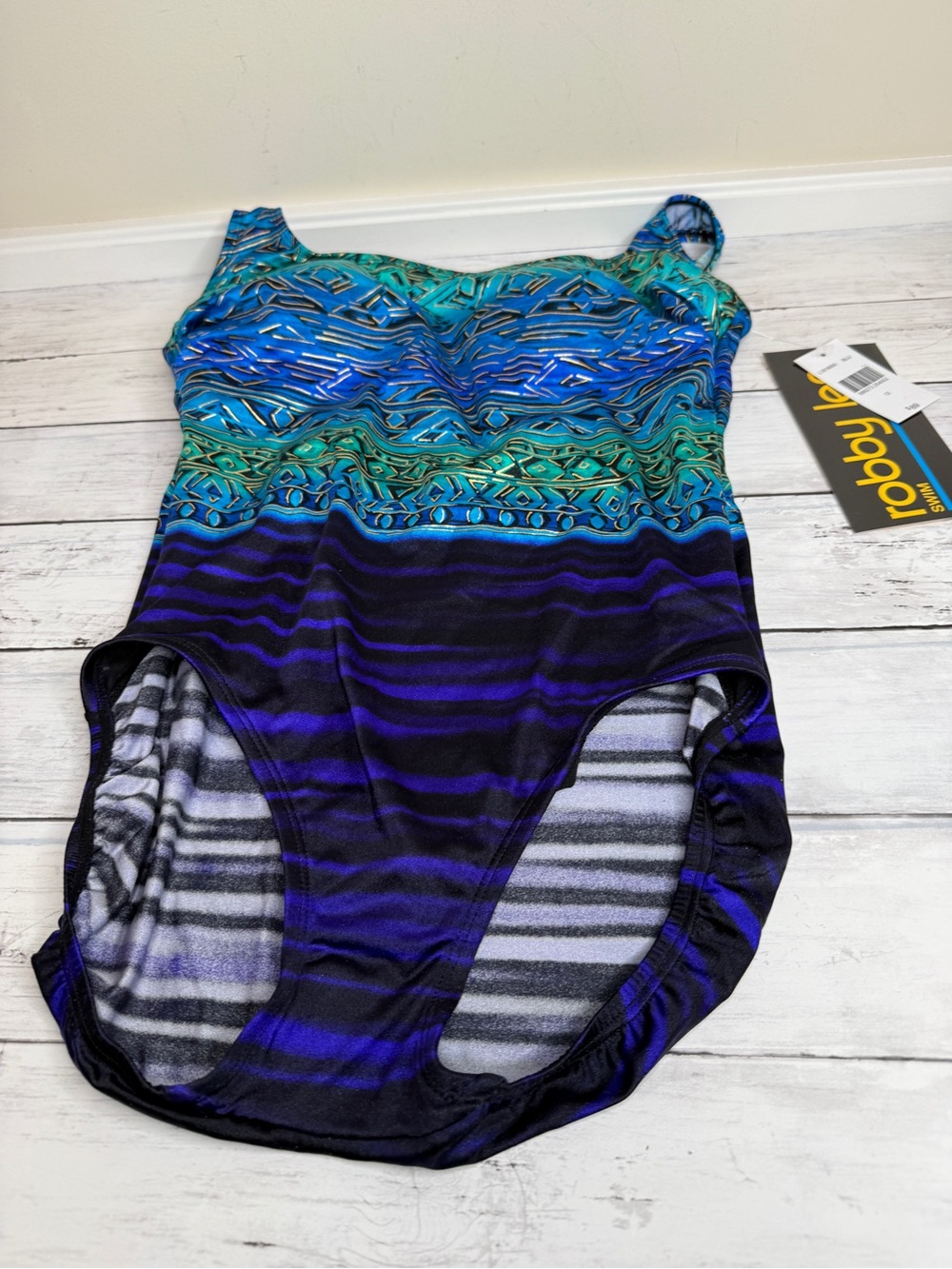 Roby Len Striped One-Piece Swimsuit in Blue, Teal & Purple